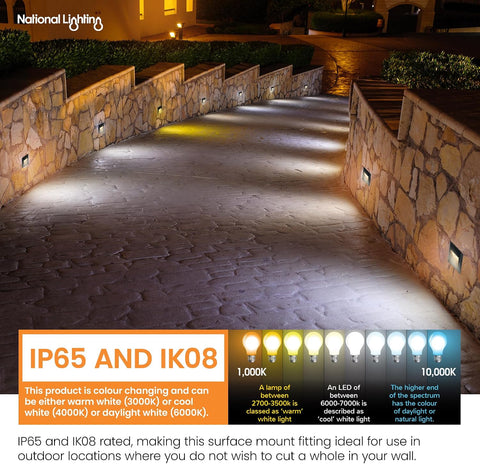 National Lighting Severus Black Finish Indirect Warm White LED Outdoor Square Guide Pathway Driveway Wall Light IP65 Rated