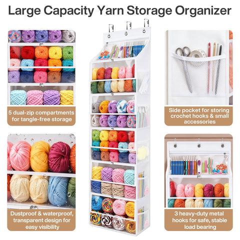 Hanging Yarn Storage Organizer with 5 Zipper Closure Compartments