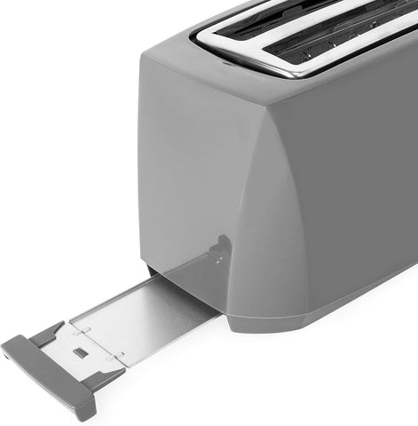 4 Slice Toaster Grey – Extra Wide Long Slots for Bagels and Crumpets – 6 Browning Settings – Reheat, Defrost & Cancel