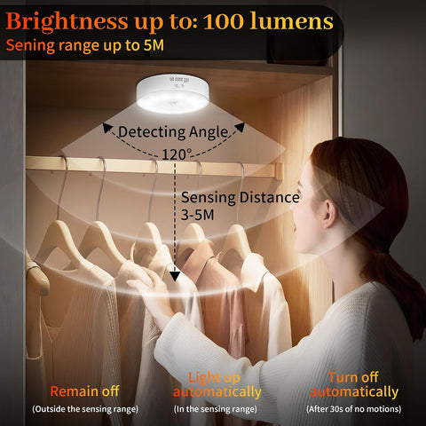 daphomeu Motion Sensor Lights Indoor, 6 Pack Wireless USB Rechargeable Cupboard Lights – 12 LED Stick-On Night Lights for Wardrobes, Stairs, Hallways & Under Cabinets - Put Light Exactly Where You Need It