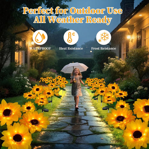 Outdoor Solar Garden Stake Lights,Upgraded LED Solar Powered Light with 3 Sunflower, Waterproof Solar Decorative Lights for Garden, Patio, Backyard (2 Pack)