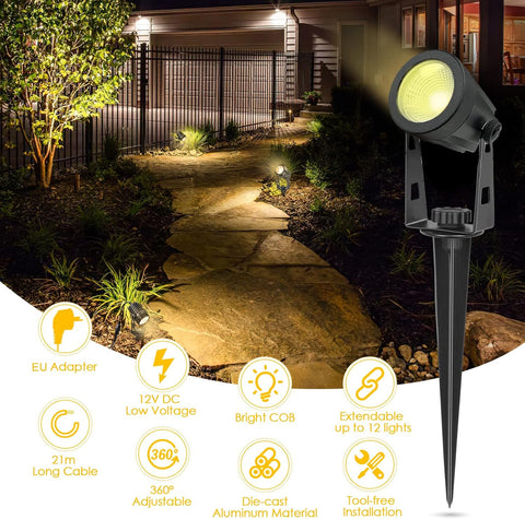Litake Garden Lights Mains Powered,6 Pack Pathway Lights 21m/68.9ft 3W Extendable LED Spike Lights Outdoor Landscape IP66 Waterproof Spotlights for Lawn Tree Patio Yard Wall (3000K Warm White)