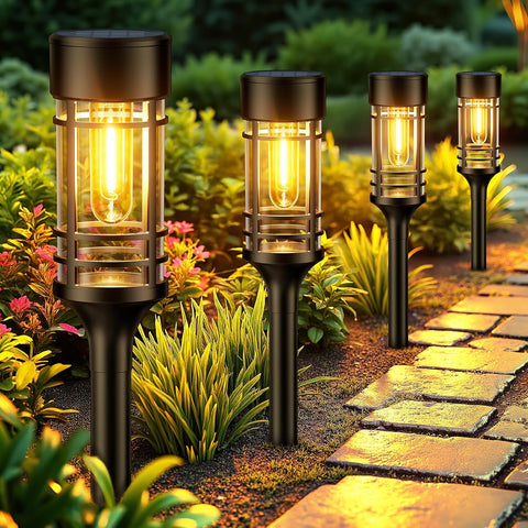 LETMY 4 Pack Solar Lights Outdoor Garden with Warm White Tungsten Filament