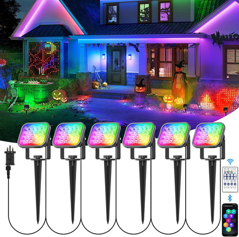 T-SUN 6-in-1 Garden Spot Lights Mains Powered, Remote & App Control, RGB