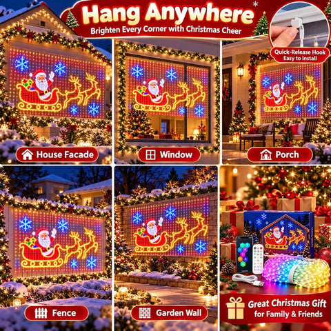 Smart LED Christmas Curtain Lights – RGB Waterproof Outdoor Lights with App & Remote Control, 256–1024 LEDs – Turn Your Home Into a Festive Light Show Everyone Remembers