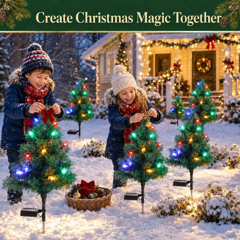 2 Pack Solar Christmas Tree Lights Decorations-Waterproof XS Pathway Lights