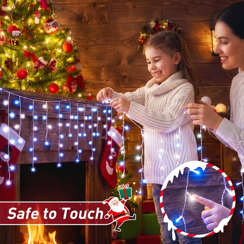 GlobaLink Christmas Icicle Lights 10M 400 LED Connectable Blue White – Outdoor Christmas Fairy Lights with Timer, 8 Modes & IP44 Water Resistance - Turn Plain Eaves Into a Winter Glow