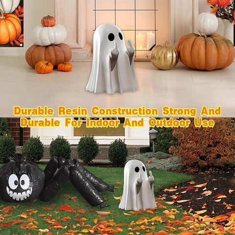 2 Pcs Halloween Middle Finger Ghost Decorations – Funny Black & White Table Ornaments for Spooky Parties, Haunted House Displays & Halloween Gifts