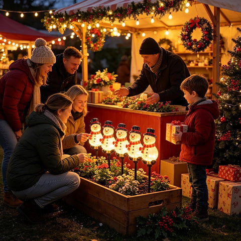 Christmas Solar Pathway Lights 2-Piece LED Waterproof Snowman Lamp