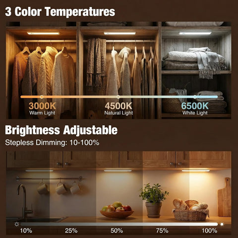 Slochi Rechargeable Under Cabinet Kitchen Lights 20cm 3 Pack – Dimmable LED Cupboard Lights with 3 Colours, Motion Sensor, USB-C Rechargeable & Magnetic Mount - Light Up the Spaces You Usually Leave in the Dark
