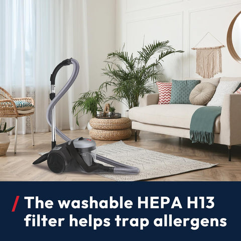 Hoover H-POWER 300 Pet Cylinder Vacuum Cleaner 850W – Powerful Cyclonic Suction, 2L Bagless, Lightweight with HEPA H13 Filter