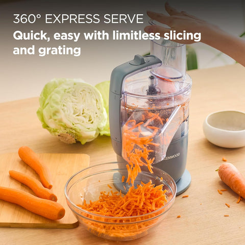 MultiPro Go FDP22.130GY Compact Food Processor – 650W – 1.3L Bowl, Express Serve, Knife Blade, 4mm Slicing & Grating Disk – Grey