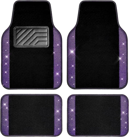 CAR PASS Bling Rhinestone Diamond Car Floor Mats – Violet Purple