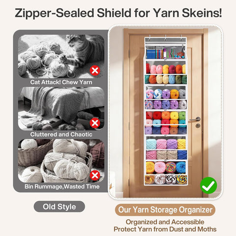 Hanging Yarn Storage Organizer with 5 Zipper Closure Compartments