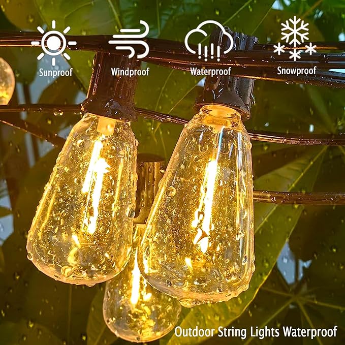 30MT Festoon Lights Outdoor Mains LED Waterproof Garden String Lights with 25+1 Shatterproof LED Bulbs, Connectable Patio Lights String for Outside
