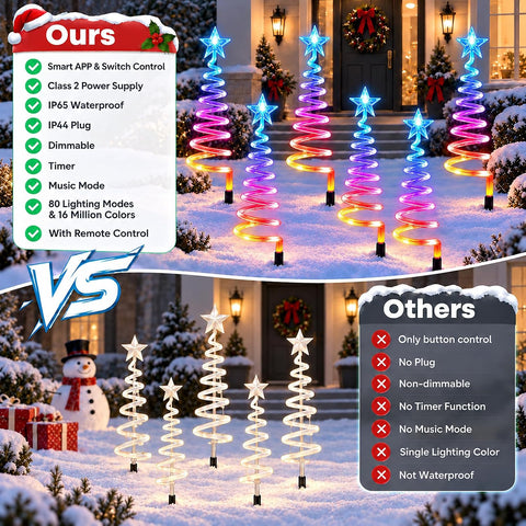 10 Pack Christmas Pathway Lights Outdoor, Smart Spiral Xmas Tree Lights with 150 RGB LEDs, App Control,Music Sync,Remote, DIY&Timer, Waterproof Christmas Yard Decorations for Lawn Walkway Garden Decor