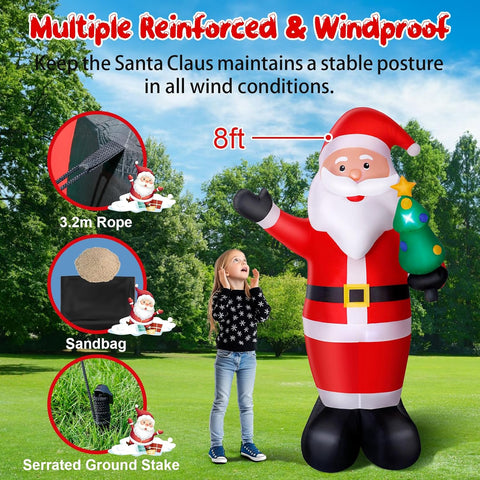 8FT Large Christmas Inflatable Santa Claus with LED Lights - Red