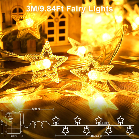 BOLWEO Star Fairy Lights 3M 20 LED String Lights Warm White Battery Operated
