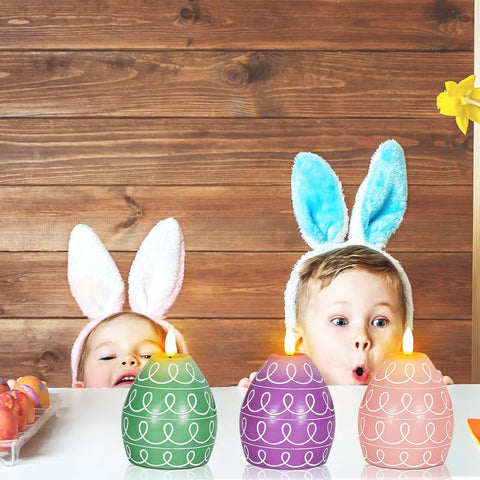 Easter Egg Flameless LED Candles Set of 3, Scented Real Wax Egg-Shaped Decorative Candles for Home Table Centerpiece