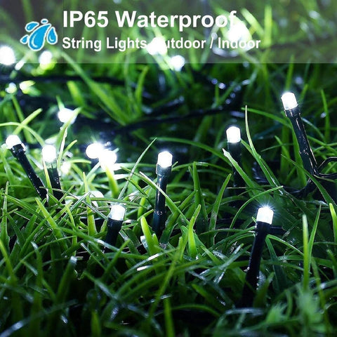 String lights on grass with IP65 waterproof label