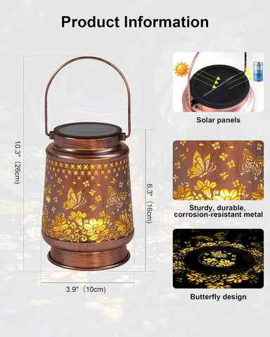 Solar Lanterns Outdoor Waterproof Candle Garden Decoration Birthday Presents for Women Patio Lawn Yard Pathway Hanging Light, Butterfly