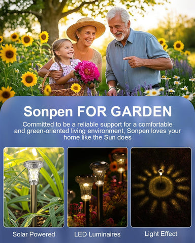6pcs LED Solar Garden Lights, IP65 Solar Garden Lights Stainless Steel Waterproof Energy Saving for Patio, Lawn, Yard, Driveways (Warm White)