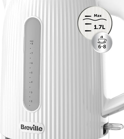 Bold White Electric Kettle – 1.7L Capacity, 3kW Fast Boil, Gloss Textured Design with Chrome Accents, Easy Clean & Cord Storage