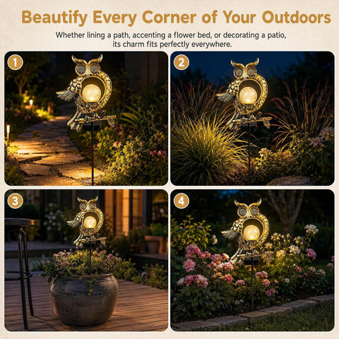 Solar Lights Outdoor Garden, Waterproof Solar Owl Lights, Owl Garden Solar Lights, LED Crackle Glass Ball Dynamic Eye Lighting for Patio, Pathway, Garden Decorations, Birthday Gifts for Women, Mum