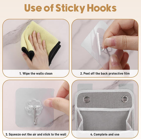 2 Pack Foldable Wall Hanging Storage Bags with 4 Hooks, Cotton-Linen Organisers with Waterproof PE Lining, 3 Pockets Each for Bathroom, Bedroom and Wardrobe, Beige
