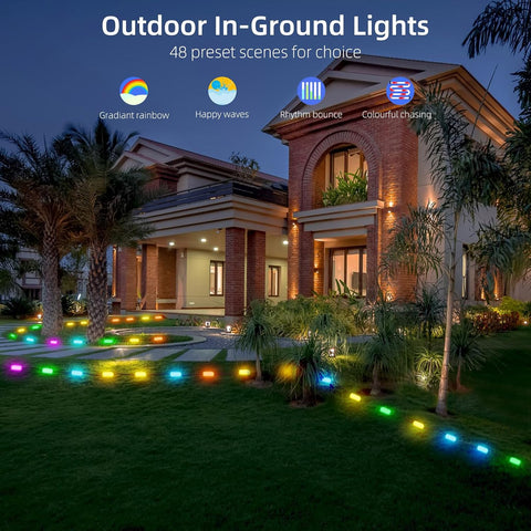 BASON LIGHTING Smart Outdoor In-Ground Lights, IP65 24V Voltage Pathway Lights, 20 Pack, App Control Walkway Lights for Garden Lawn with 48 Scene Modes with Music Sync