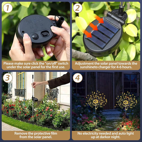 DONGULI Outdoor Solar Garden Lights, 120 LEDs 8 Lighting Modes 6 Packs Waterproof Solar Fireworks Light Sparklers for Patio Walkway Yard Courtyards Pathway Christmas Party Decorations