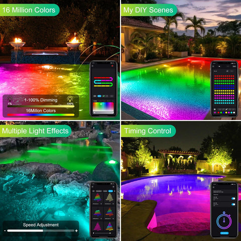 T-SUN RGB Underwater Pond Light with Bluetooth App & Remote Control – IP68 Waterproof Submersible LED Fountain Spotlight for Ponds, Aquariums & Gardens