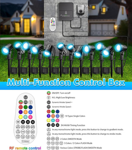 RGB Garden Spotlights Mains Powered 12-in-1 Color Changing Outdoor Lights