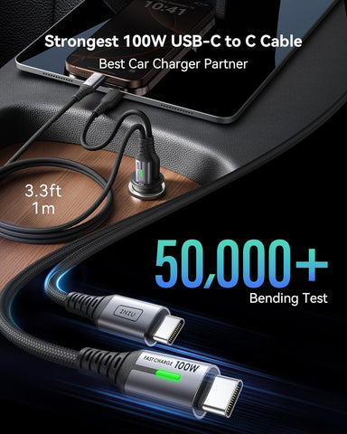 INIU 60W Fast Car Charger Combo with 100W USB-C Cable - Black