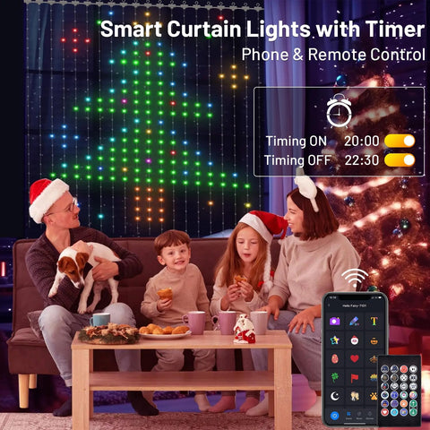 Smart App Light Curtain 2x2m – 400 LED Christmas Window Curtain Lights with DIY Patterns, App & Remote Control, Music Sync & IP65 Waterproof Design - Turn Any Wall Into Your Own Little Light Show