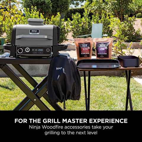 Woodfire Electric BBQ Grill & Smoker – 7-in-1 Outdoor Grill, Air Fryer, Roast, Bake, Dehydrate, Portable, Grey/Black