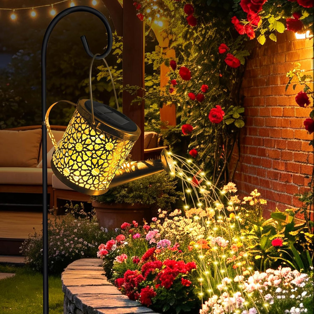 CNMTCCO Solar Watering Can Lights Outdoor Garden, Waterproof LED Fairy String Lights, Hanging Metal Lantern Ornaments for Yard Lawn Pathway Patio Decor, Birthday Gifts for Women Mom