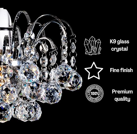 K9 Crystal Faceted Oriel Light Shade | Crystal Chandelier | Ceiling Light Shade | Lamp Shade | Chandeliers Ceiling Light | Chrome Finish Pendant Light Shade for Living Room Bedroom Kitchen