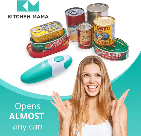 Kitchen Mama Automatic Electric Can Opener – One-Touch, Hands-Free, Smooth Edge, Food-Safe, Battery Operated (Teal)