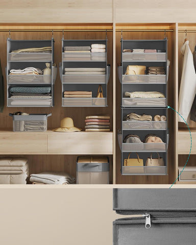 SONGMICS Hanging Wardrobe Organiser, 6-Tier Fabric Storage, Dove Grey