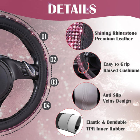 Bling Diamond Leather Steering Wheel Cover – Pink