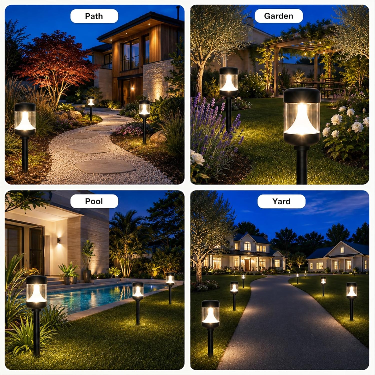 Solar Lights Outdoor Garden 4 Pack Solar pathway Lights warm white LED