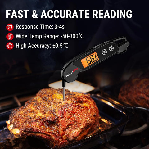 TP603B Black Digital Meat Thermometer for BBQ with Backlit LCD