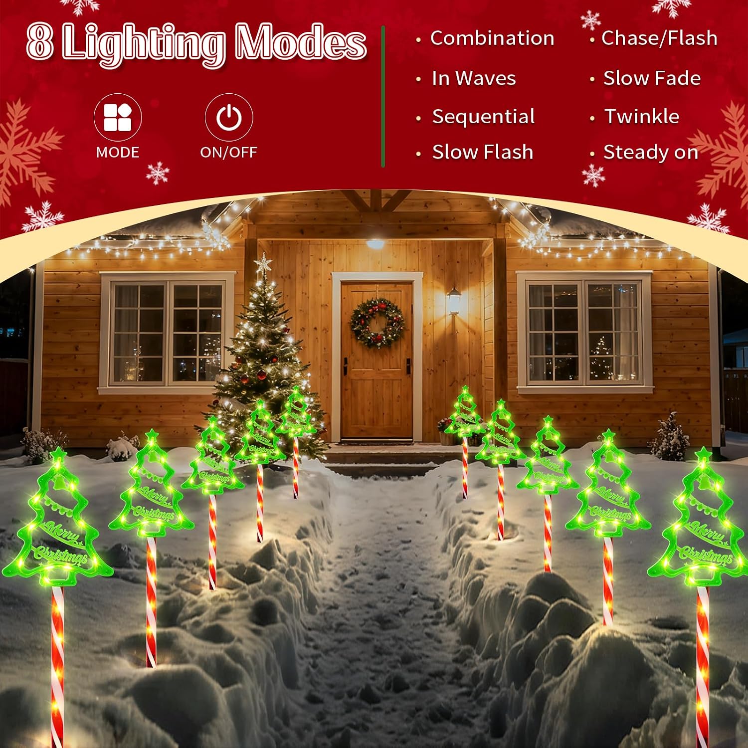 10 Pack Solar Christmas Tree Stake Lights Outdoor Christmas Decorations