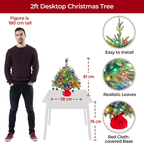 Yaheetech 2ft Pre-Lit Artificial Mini Christmas Tree with 35 LED Lights – Green