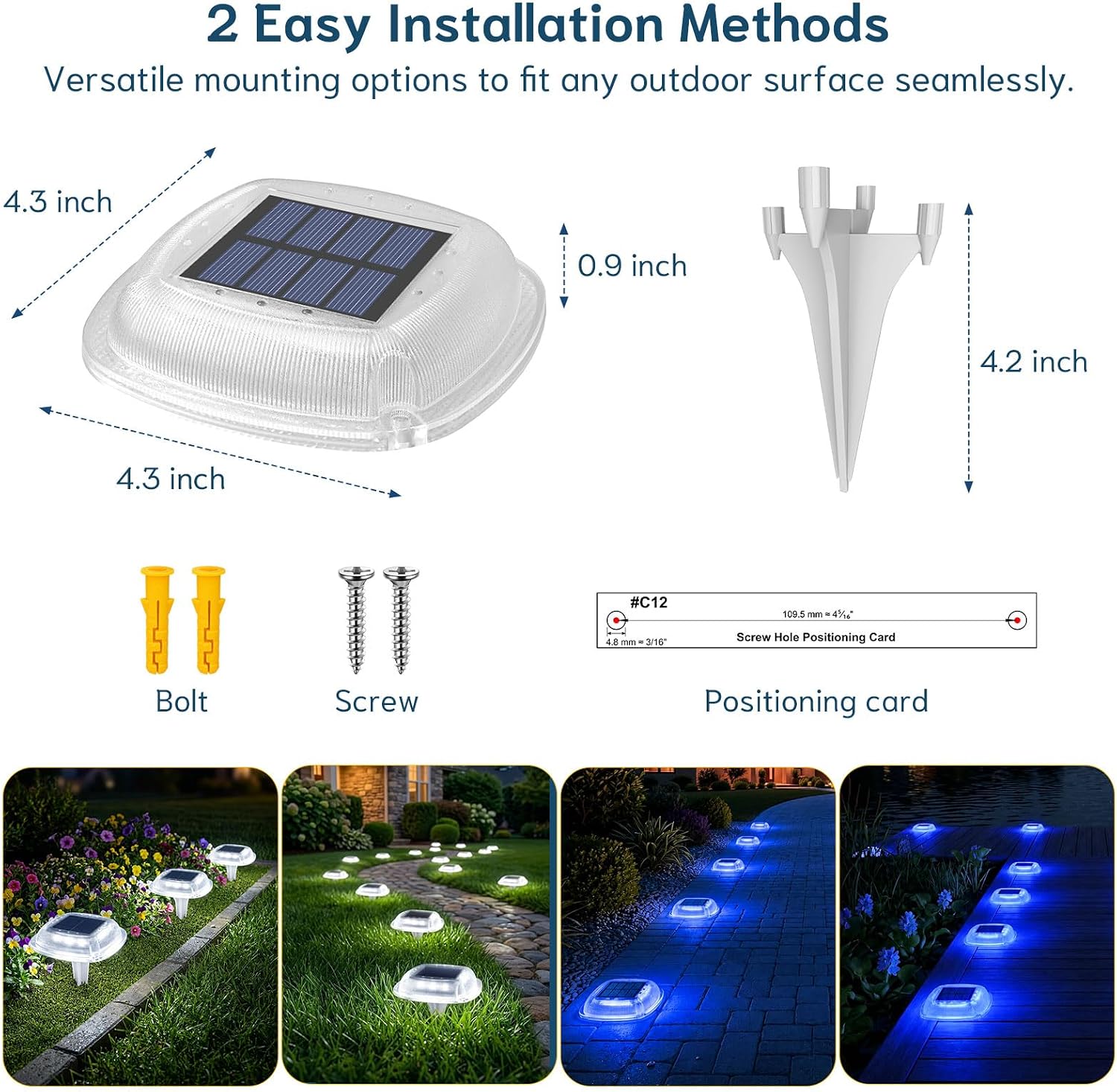 Solar Decking Lights Outdoor,2 Colours in 1 Solar Ground Lights with Stakes