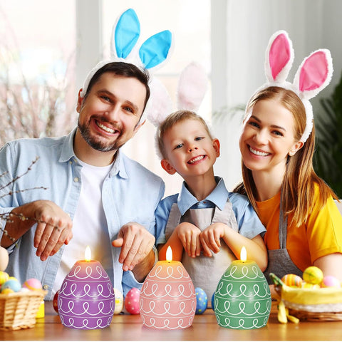 Easter Egg Flameless LED Candles Set of 3, Scented Real Wax Egg-Shaped Decorative Candles for Home Table Centerpiece
