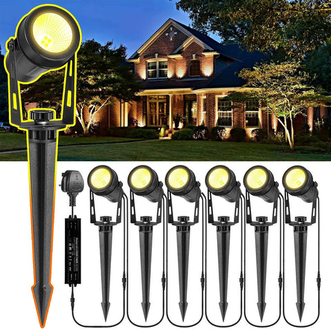 Garden Spotlights Mains Powered,1600LM LED Garden Spike Lights with 21M Cable,IP65 Waterproof Extendable Outdoor Spotlights for Pathway Lighting Lawn Path Yard Driveway (6Pack Warm White)