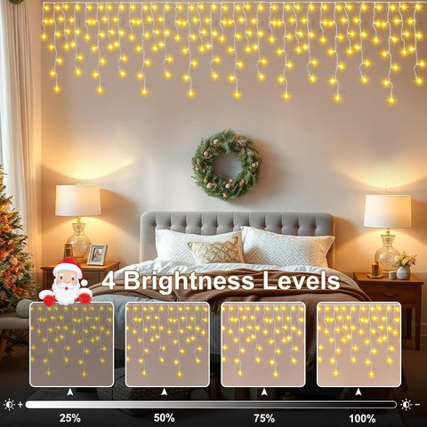 14M 360 LED Christmas Icicle Lights Outdoor Mains Powered with Remote – Warm White, 8 Modes, Timer & IP54 Waterproof - Turn Your Home Into a Winter Glow