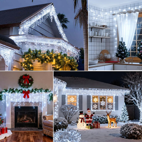 WOWDSGN 430 LED Icicle Lights Outdoor 14M Cool White Christmas Lights – 8 Modes, Timer & IP44 Waterproof Drops for Roofs, Gardens & Windows - Turn Your Home Into a Winter Wonderland